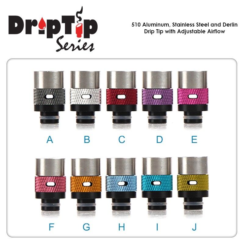 510 Aluminum - Stainless Steel and Derlin Drip Tip with Adjustable Airflow